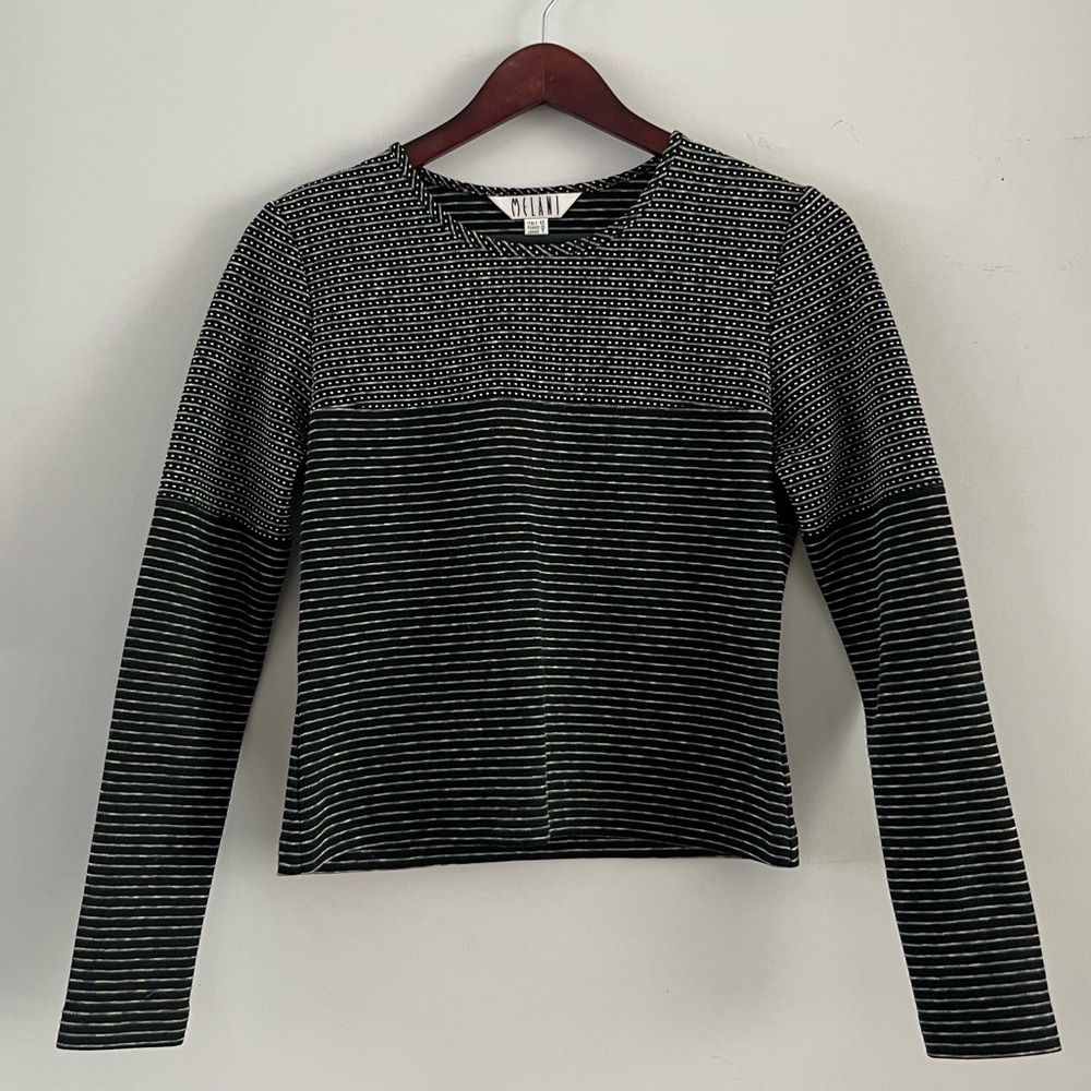 Vintage Melani black & white long sleeved polyamide blouse